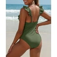 thumbnail image 4 of Charmo Ruffle One Piece Swimsuit Women V Neck Ruched Tummy Control Bathing Suits, 4 of 7