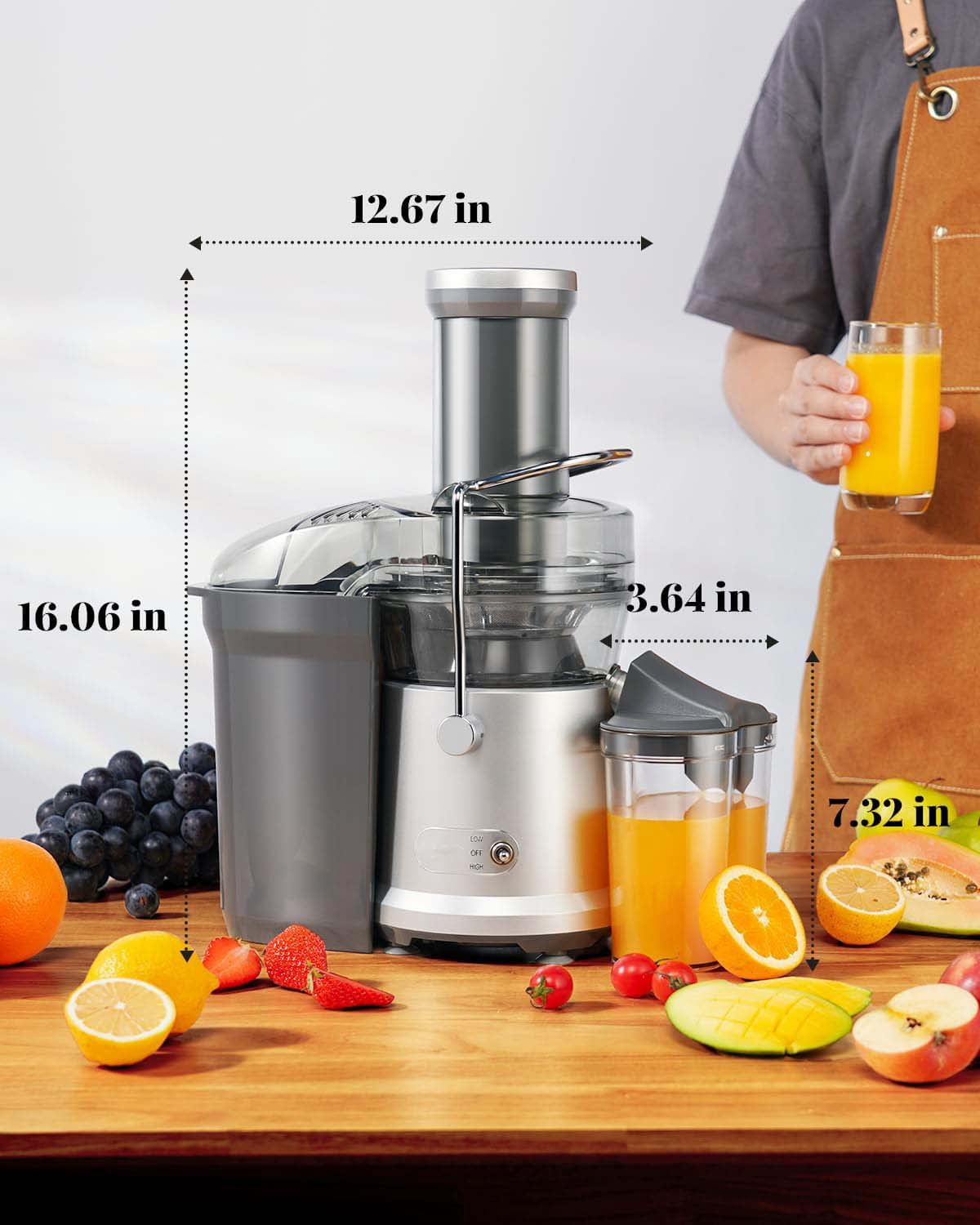 Juicer Machine, 1200W Centrifugal Juicer Extractor with Wide Mouth 3.2" Feed Chute for Fruit Vegetable, Easy to Clean, Silver