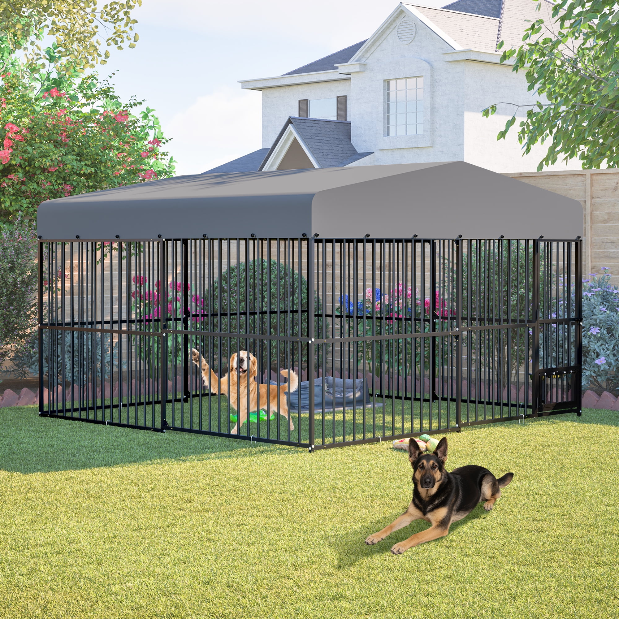 LZBEITEM 10 x 10 ft ( 118" x 118" x 71" ) Outdoor Dog Kennel Outside Large Heavy Duty Shade Dog Pen Playpen Pet Dog Enclosure Crate Dog Run House with UV & Waterproof Cover