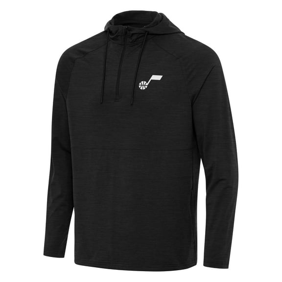 Men's Antigua Heather Black Utah Jazz Spikes Raglan Quarter-Zip Hoodie