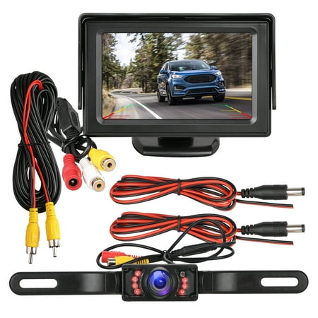 EEEkit Backup Camera and Monitor Kit  Waterproof  4.3 Display 7 LED License Plate Rear View Camera Parking System IR Night Vision For