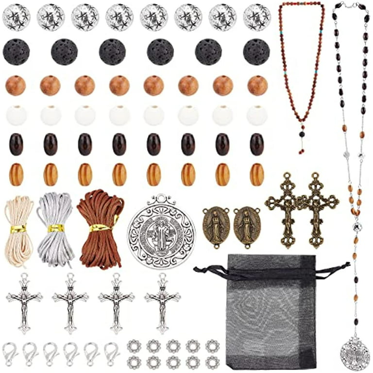 359pcs Cross Charms Rosary Jewelry Making Wood Beads Rosaries Tibetan  Pendant and Spacer Beads for Easter Eid Mubarak Ramadan Necklace Bracelet