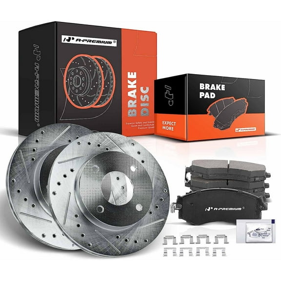 A-Premium Front Drilled and Slotted Disc Brake Rotors Ceramic Pads Kit Compatible with Select Nissan Sentra 2000-2006 L4 1.8L 6-PC Set