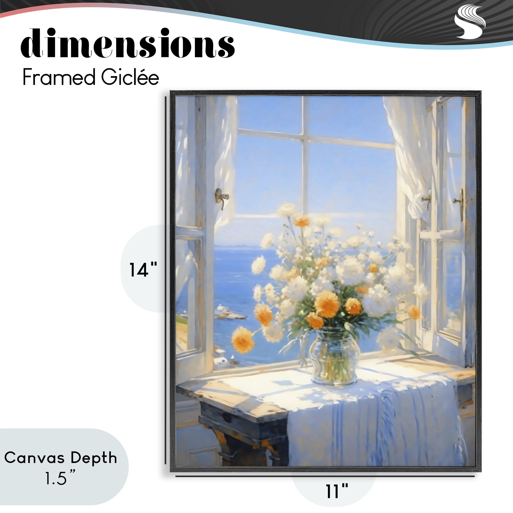 Stupell Industries Floral Window View of Sea Black Framed Giclee Art, design by Creative Studio