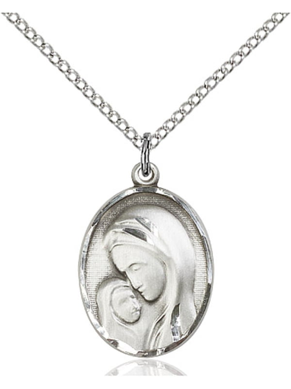 Sterling Silver Madonna & Child Pendant with 18 Sterling Silver Lite Curb Chain. 