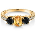 thumbnail image 3 of Gem Stone King 2.23 Ct Oval Checkerboard Yellow Citrine Black Sapphire 18K Yellow Gold Plated Silver Ring (Size 8), 3 of 6