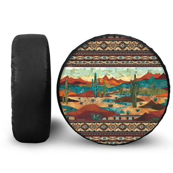 Yuyamidu Cactus Tire Covers Aztec Ethnic Spare Wheel Tire Cover Weatherproof Camper Spare Tire Cover for RV Camper Travel Trailer SUV Truck