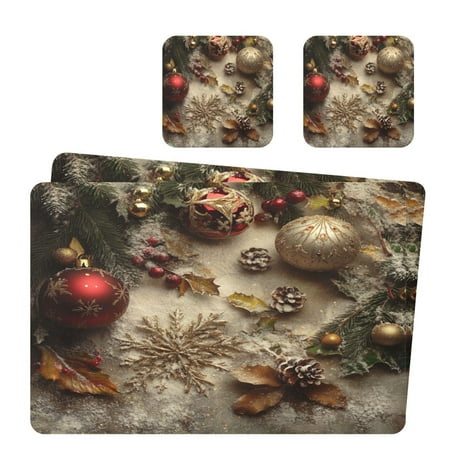 

Wobogo Christmas Decoration Placemats Coasters Set of 2 Heat-resistant Non-slip Easy to Clean Square Dinner Plate Mat