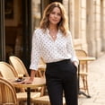 thumbnail image 4 of Domzest Womens Polka Dot Shirt Long Sleeve Button Down Shirts Loose Fit Lightweight Business Dressy Casual Blouse White XXL, 4 of 7