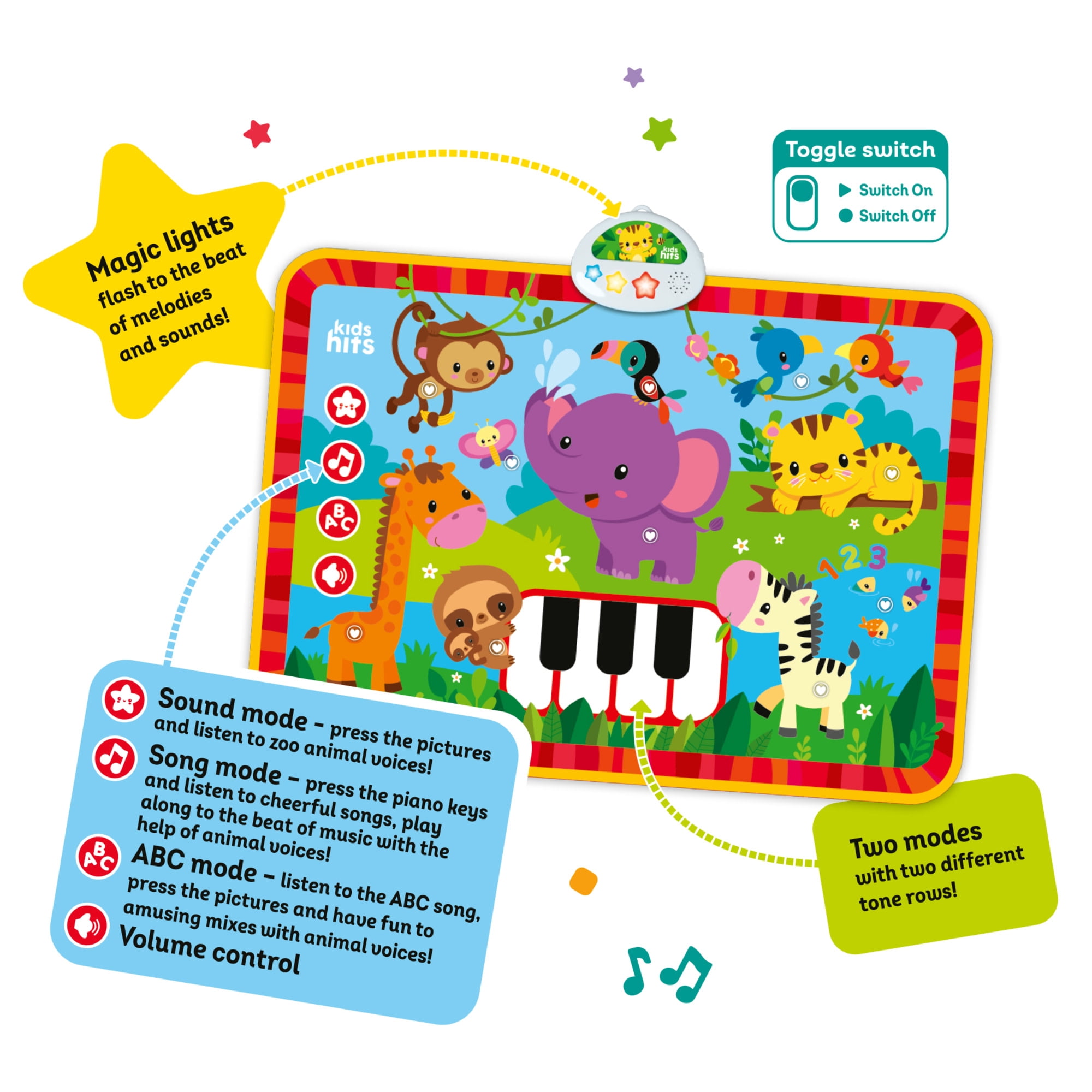 Kids Hits: Light & Sound Mat - Musical Zoo - Activity Floor Pad, Sensory Play Toy, Animals-Songs-Piano Notes, Touch-Listen-Learn, Baby-Toddlers 8Mo+