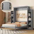 thumbnail image 1 of Noble House Queen Murphy Wall Bed with Shelves & LED Lights,Gray, 1 of 10