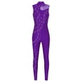 thumbnail image 4 of TiaoBug Women Rhinestone Gymnastics Leotard Unitard Full Length Sleeveless Figure Ice Skating Jumpsuit Purple S, 4 of 7