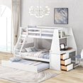 thumbnail image 2 of Hassch Twin-Over-Full Bunk Bed with Trundle, Built-in Desk, 3 Storage Drawers and Shelf, Solid Wood Bunk Bed with Trundle and Guardrail, White, 2 of 9