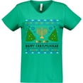 thumbnail image 3 of Inktastic Happy Chrismukkah Sweater Style with Menorah and Trees Women's V-Neck T-Shirt, 3 of 5