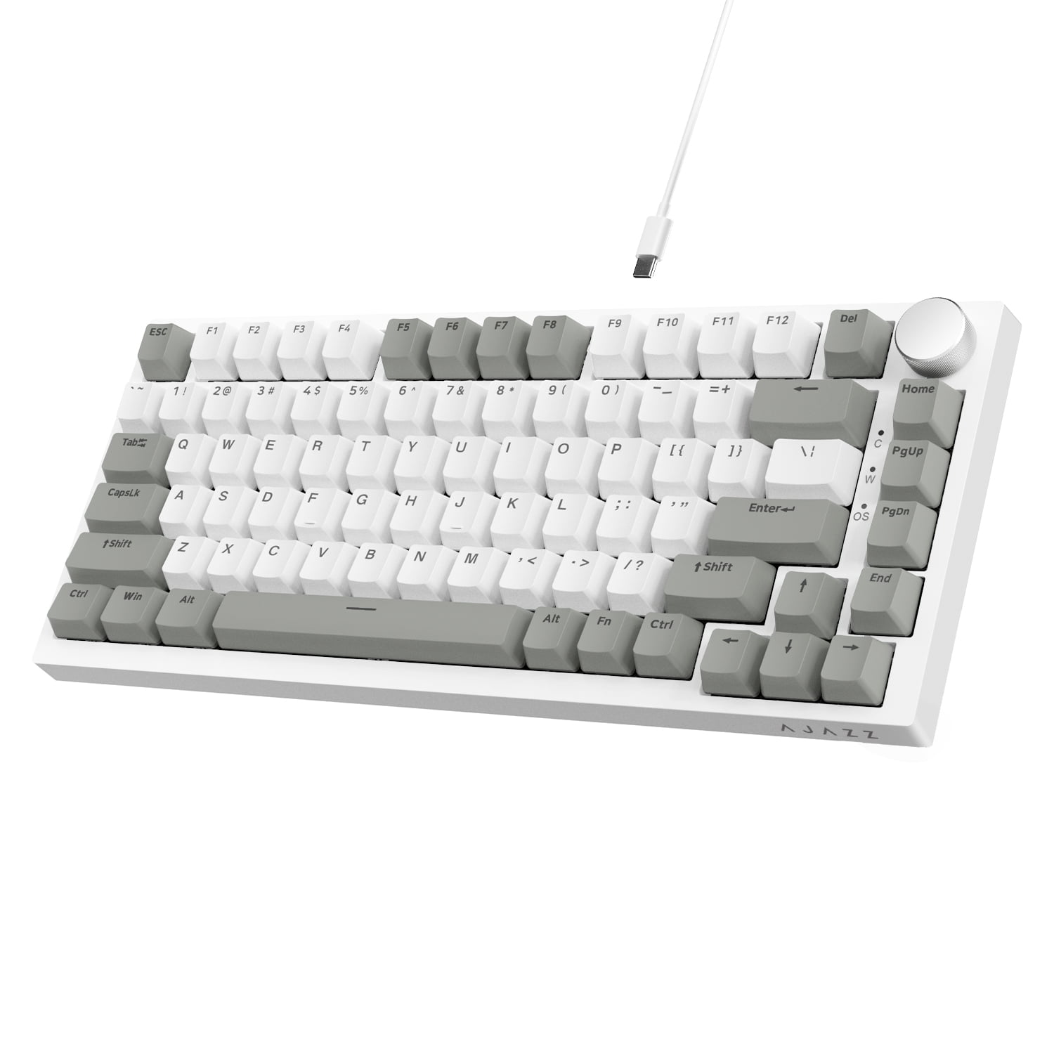 AJAZZ AK820 Mechanical Gaming Keyboard with Knob 75% Keyboard Hot Swappable Type-C Wired Gasket 5-Layer Noise Absorbing Foam White LED Backlit NKRO Linear Red Switch for PC/Win/Mac