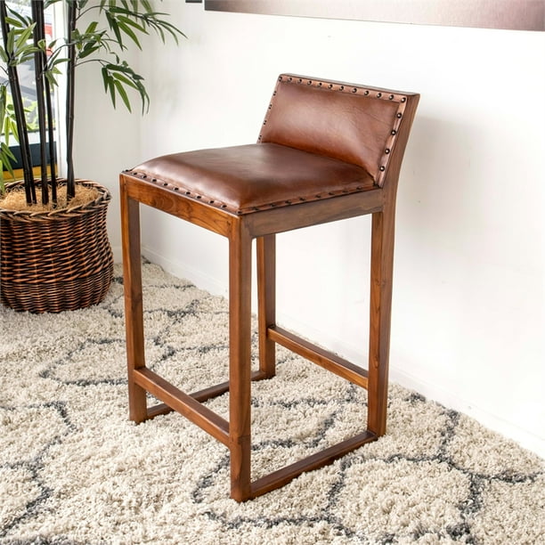 Allora Mid Century Modern Leather 25.5" Counter Stool in Cognac Tan