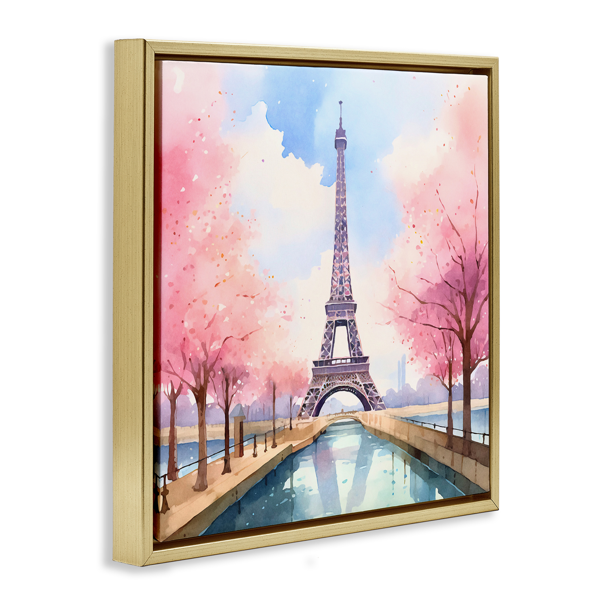 Stupell Industries Paris Rendezvous Scene Town & City Painting Gold Floater Framed Art Print Wall Art, 18 x 18