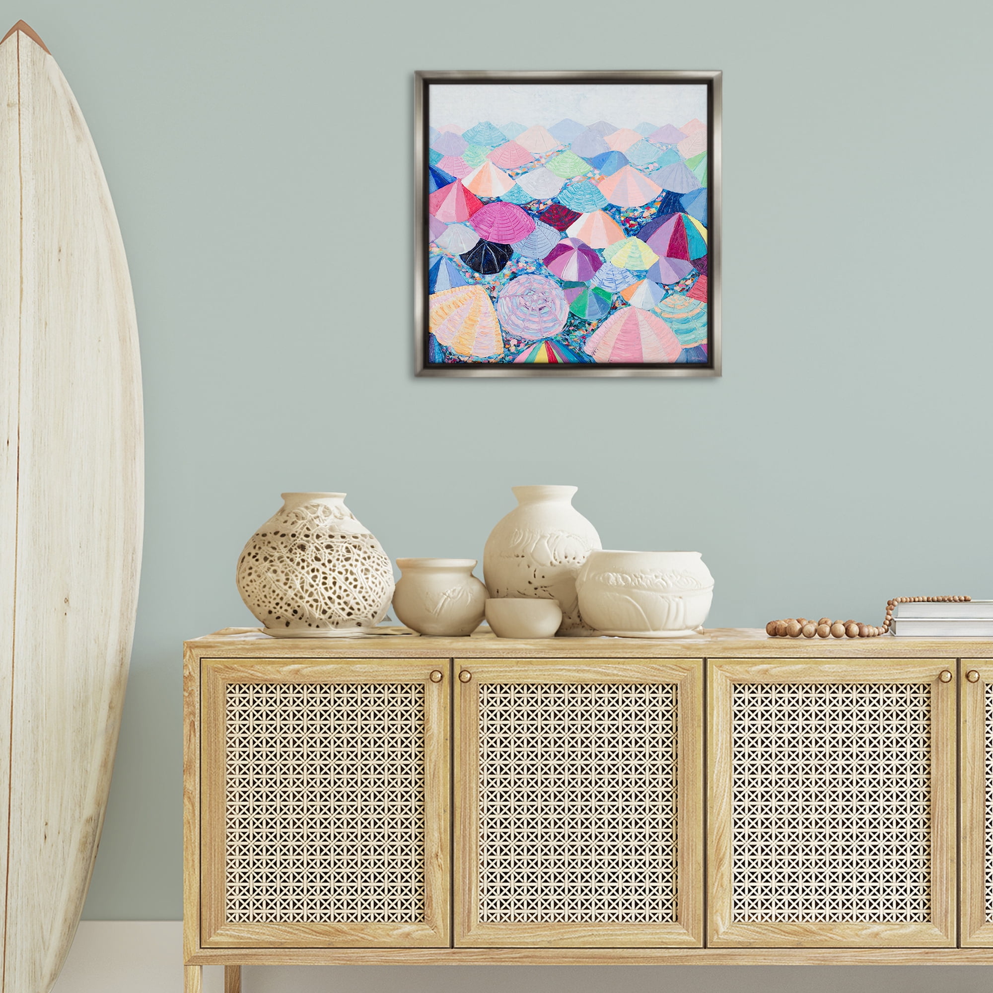 Stupell Industries Pastel Umbrella Nation Abstract Painting Gray Floater Framed Canvas Art Print Wall Art, 25 x 25