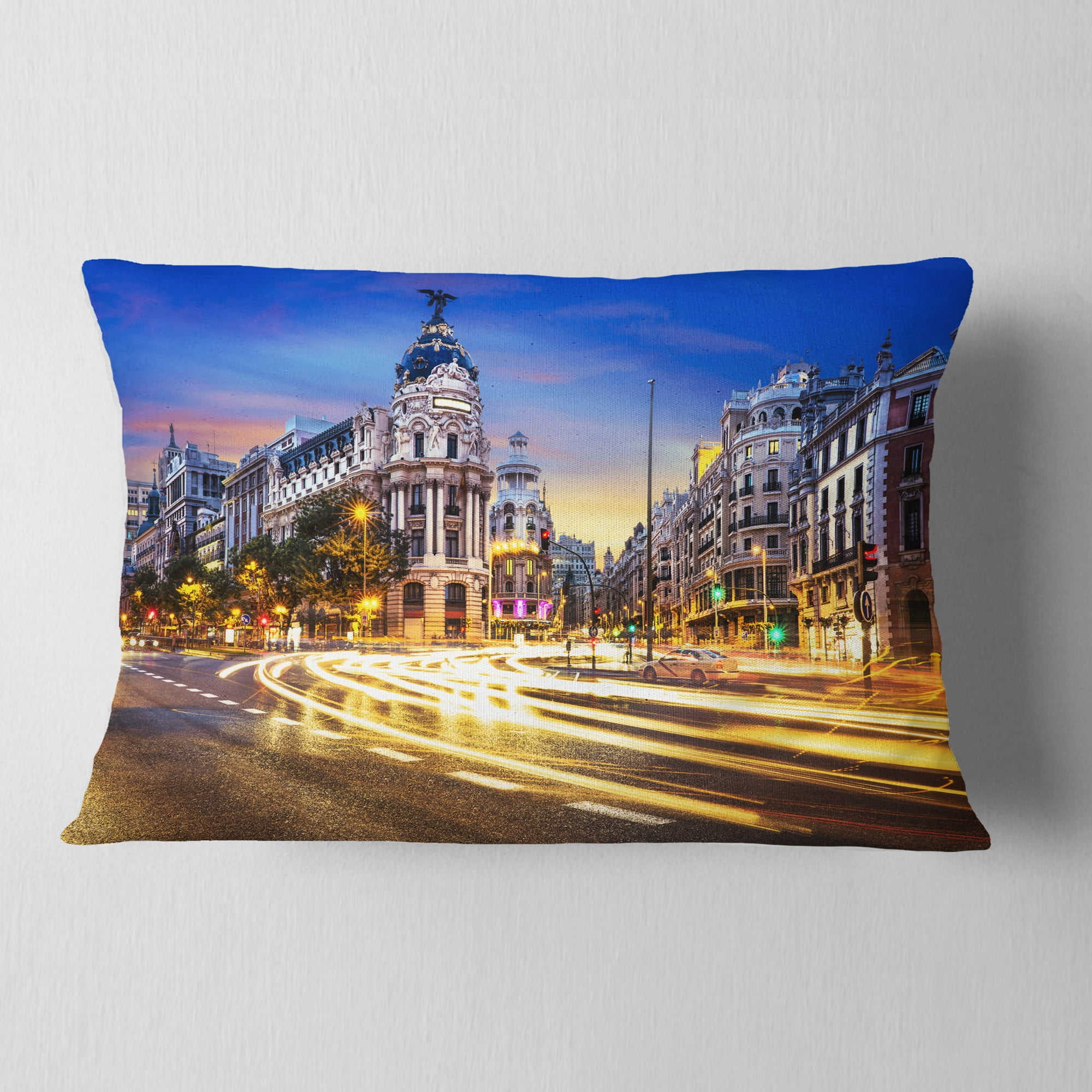 Designart Madrid City Center - Cityscape Photography Throw Pillow - 12x20