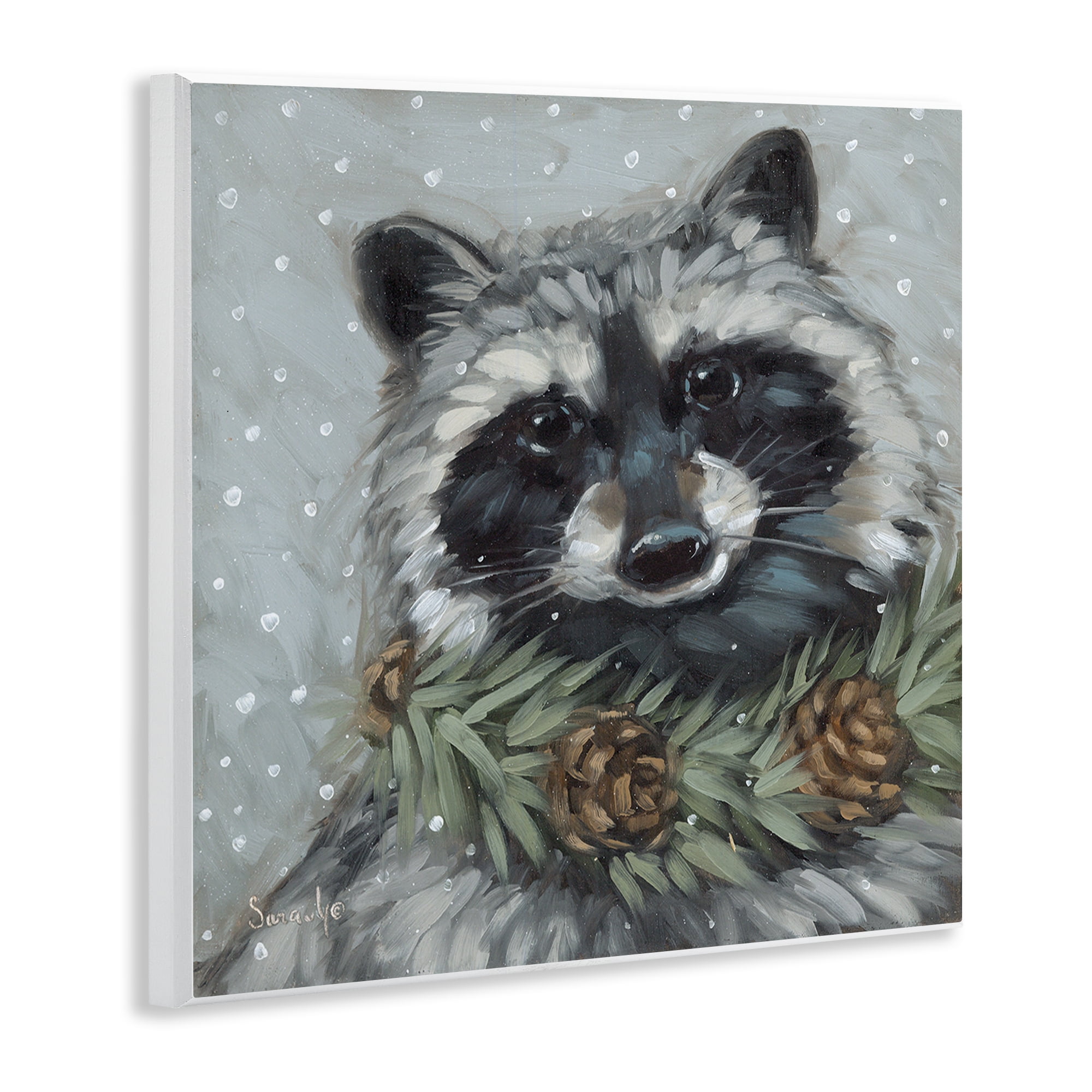 Stupell Industries Raccoon with Pinecones Holiday Painting Unframed Art Prints Wall Art, 12 x 12