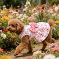 thumbnail image 5 of Cute Pink Floral Dog Dress with Large Bow Knot Sleeveless Ruffle Pet Skirt Breathable Summer Dog Apparel for Small Dogs Puppy Spring Walks Casual Outings and Pet Owners(L), 5 of 6