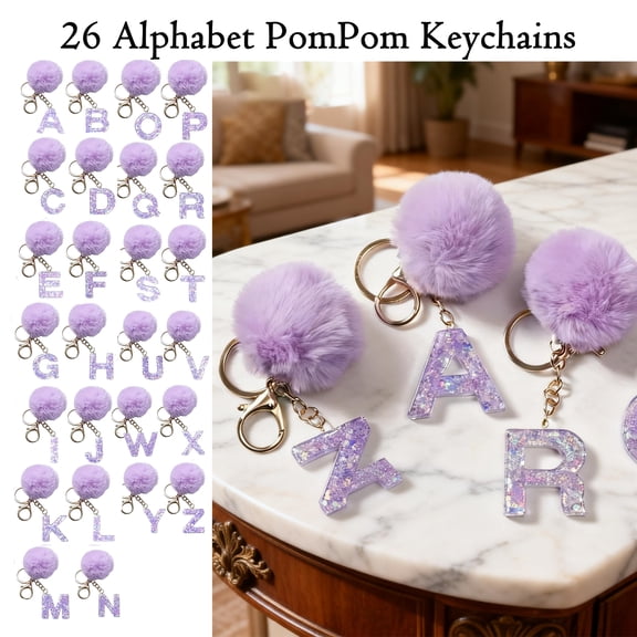 Purple Keychain Fun Purple Velvet 26 Letter Pendant, Initial Keychain Alphabet Charm for Backpack Bag, Cute Personalized Letter Pendant, Unique Holiday Gift for Women Girls, HAODEJW, A
