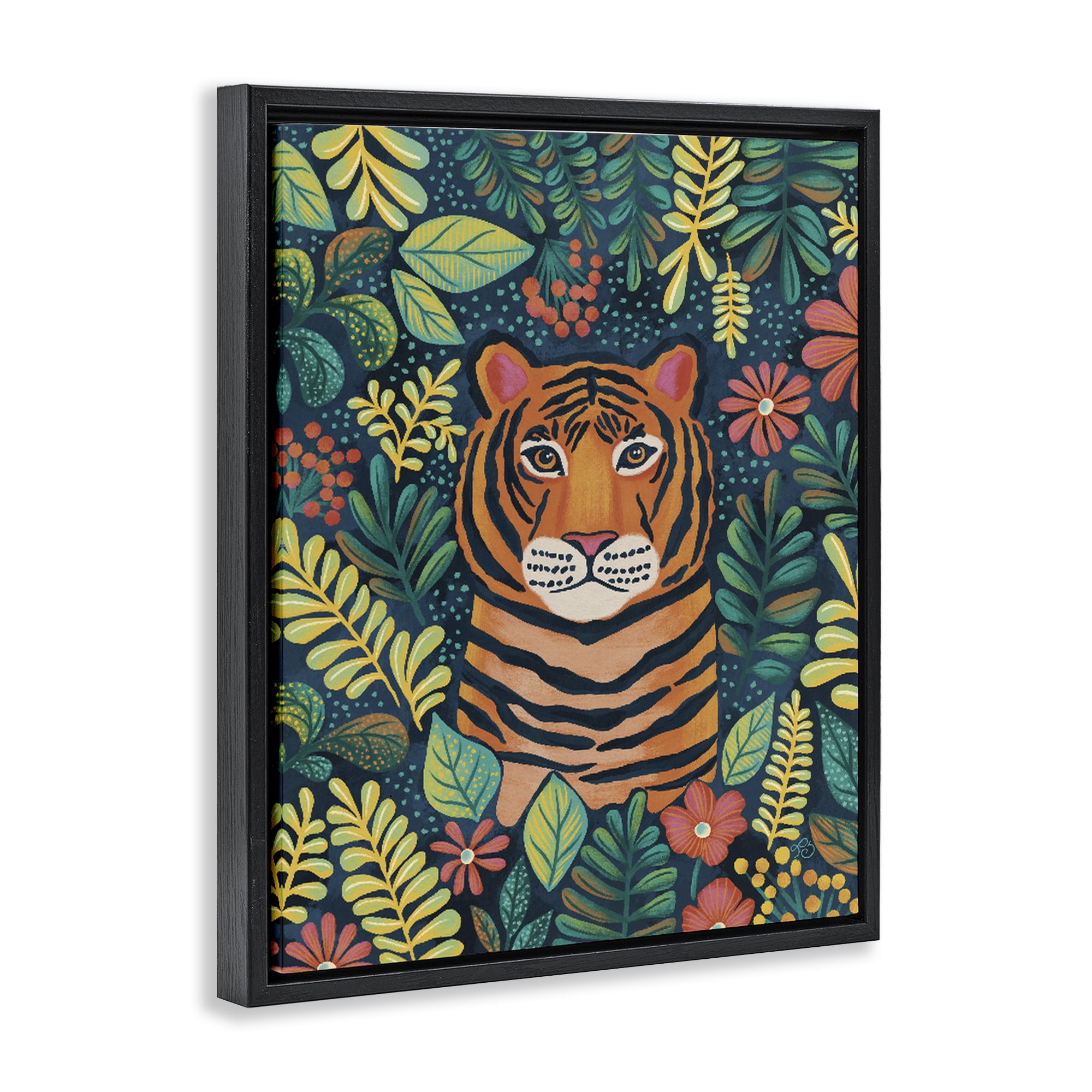 Stupell Industries Exotic Leaf Pattern Tiger Black Framed Floater Canvas Wall Art, design by Lisa R Dumm