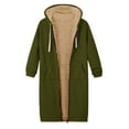 thumbnail image 3 of Tuphregyow Women's Thicken Fleece Knit Overcoat Zip Up Oversized Solid Long Sleeve Lightweight Hooded Duster Coat Drawstring with Pockets Winter Hoodies Green S, 3 of 4