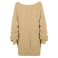 thumbnail image 3 of Ediodpoh Women off Shoulder Knit Long Pullovers Sweater Dress with Sleeves for Cozy Winter Khaki XL, 3 of 5