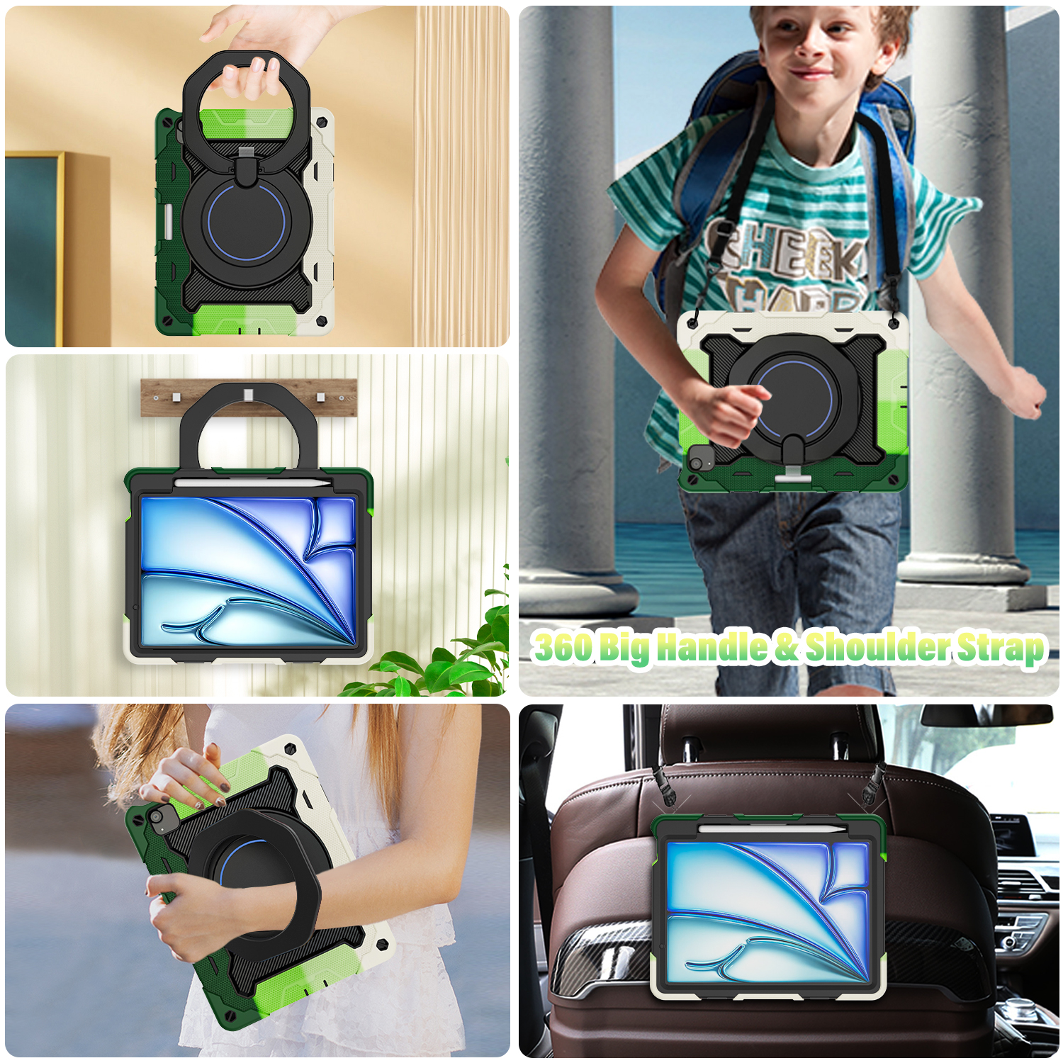 ROISKIN for iPad Air 11 inch Case (M3 2025/M2 2024)/ Air 6th Generation for Kids with HD Screen Protector, 360 Rotating Kickstand, Shoulder Strap, Pen Holder, Heavy Duty Military Case for iPad Air 11