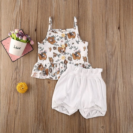 

Summer Toddler Kids Baby Girls Sling Tops Vest+Shorts Pants Clothes Outfits Multi-color 5 Years