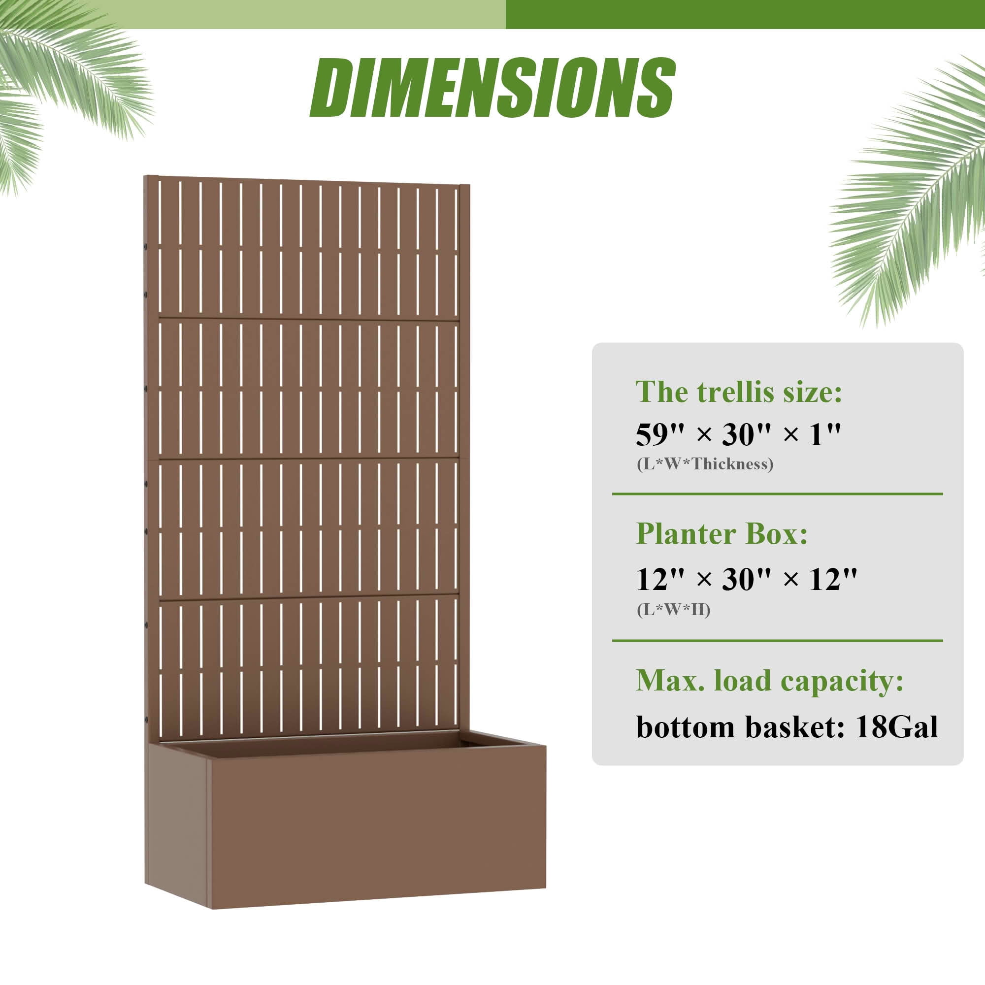 MAYEERTY 59X30" Metal Outdoor Brown Privacy Screen with Planter Box for Backyard & Garden, 4 Piece Set