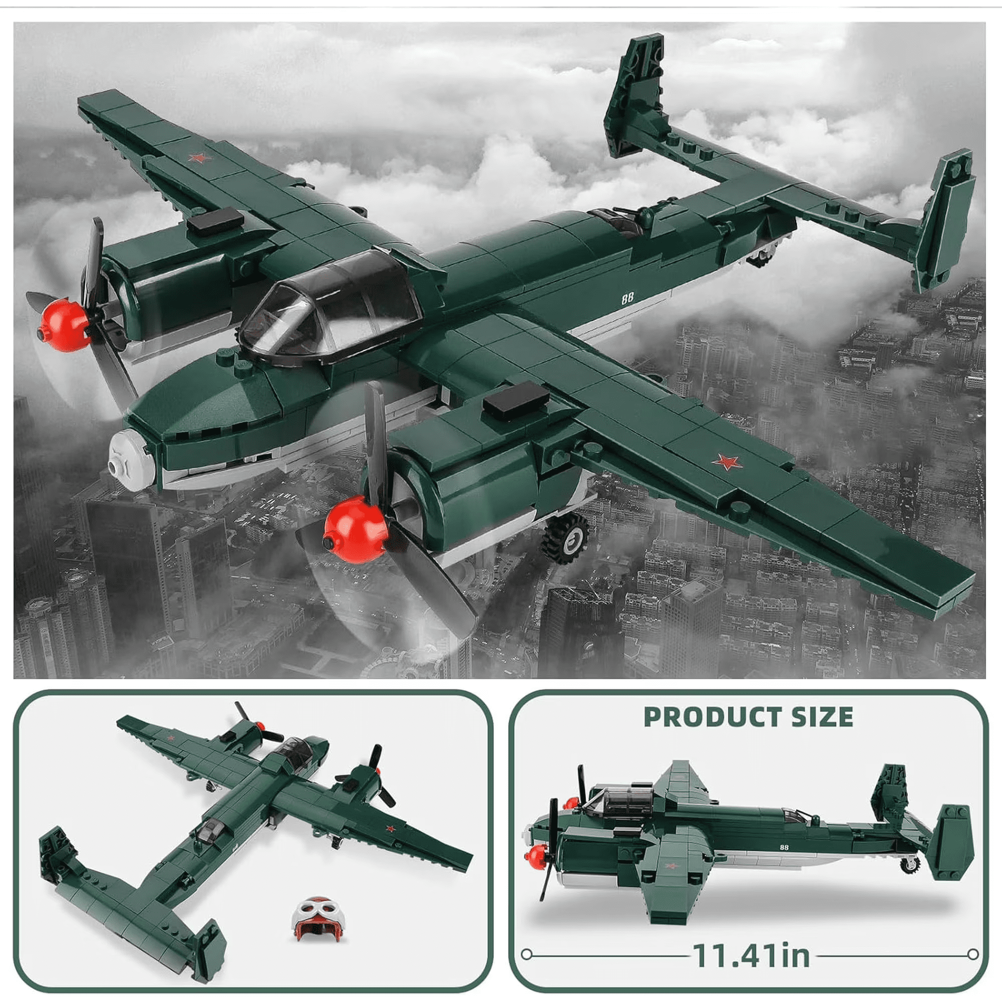 TU-2 Bomber Aircraft Building Set, Military Airplane Model Kit, Gift for Adults & Boys