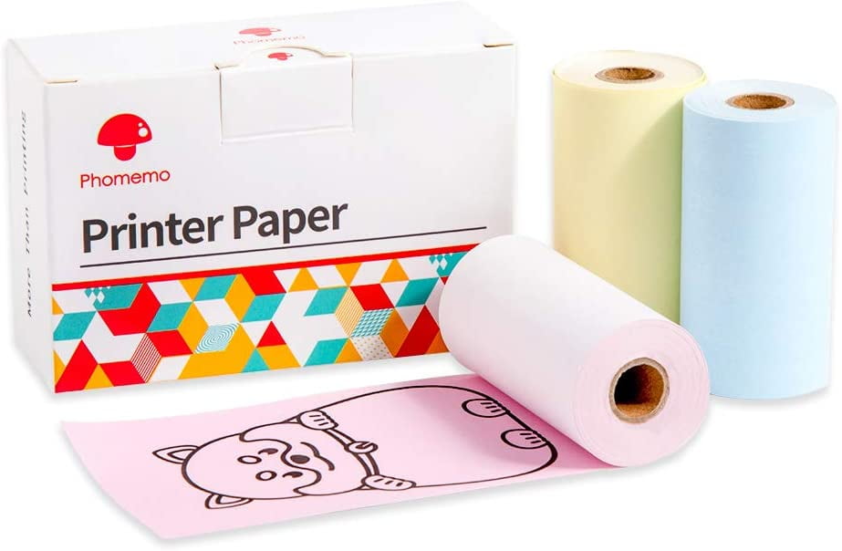 Phomemo Thermal Paper NonAdhesive Black Print on Yellow Blue Pink