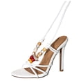 thumbnail image 2 of Dakaela Strappy Heels for Women Lace Up Ankle Strap Pointy Open Toe Bohe Beaded Dress Stiletto High Heeled Sandals for Prom Party Daily (White,8.5), 2 of 9