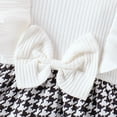 thumbnail image 5 of Newborn Infant Baby Girl Knitted Rib Plaid Ruffled Bodysuit Houndstooth Dress Romper with Headband 0-18M, 5 of 5