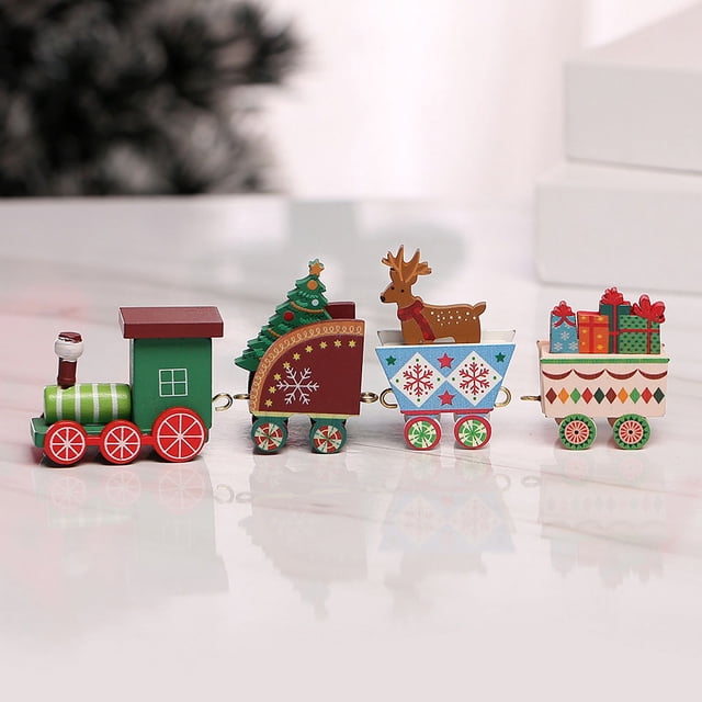 Adornos navideños Tren de madera de cuatro secciones Montaje DIY Decoración de ventana de escritorio Regalo del Día del Niño