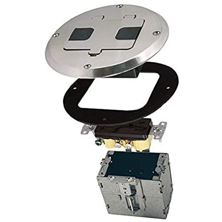Hubbell-Raco 6239 Floor Kit with Recessed Duplex 15A TR Device and Adjustable Steel Box, 15 Amp, Nickel