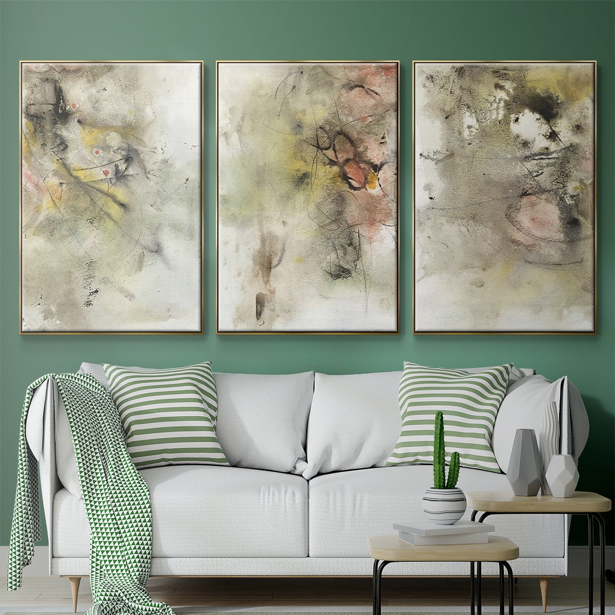 Soft Inspiration I - Framed Premium Gallery Wrapped Canvas L Frame 3 Piece Set - Ready to Hang