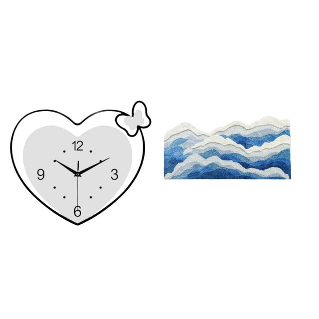 Luzkey Creative Heart Shape Wall Clock and Area Rug for Home Decor Quiet Movement Wall Art Non Slip Carpet Nursery Ocean Rug Gift