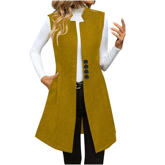 Women'S Sleeveless Cardigan Vest Casual Long Waistcoat Open Front Business Office Blazer Jacket With Pockets Trendy