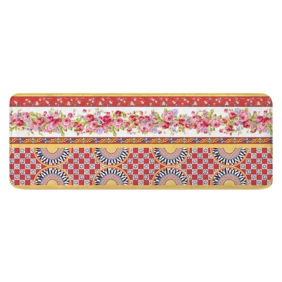 Pioneer Flower Floral Print Pattern Kitchen Rug Mat,Kitchen Runner Rugs Non Skid Washable,Decorative Kitchen Floor Mats for Kitchen,Sink,Laundry,17"x47.2"