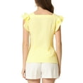 thumbnail image 3 of INSPIRE CHIC Mother's Day Women's Gingham Tops Square Neck Ruffle Cap Sleeves Summer Blouse M Yellow, 3 of 6
