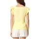 thumbnail image 3 of INSPIRAR CHIC Blusas de Cuadros para Mujeres con Cuello Cuadrado y Mangas de Volante Verano M Amarillo, 3 of 6