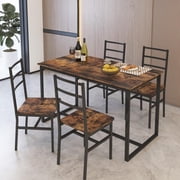 Wood Kitchen Table Set with 4 Chairs, Compact Space Dining Room Set, Brown High Backrest Dining Table and Chairs Set for Kitchen, Bar, Breakfast Nook