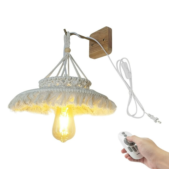 Kiven wall lamp with plug in cord and Remote, Bohemian Style Wall Sconces with ON/OFF Switch Indoor,Dimmable Plug in Wall Sconce for Dark Corner, Bathroom, Wall Decor,Bedroom,1-Light