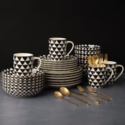 Thyme & Table 60-Piece Medallion Dinnerware & Gold Flatware Set, Service for 6
