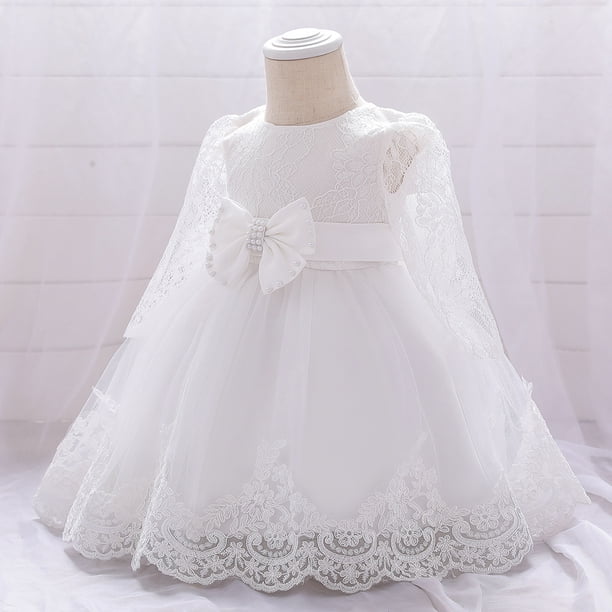 Vestido para niña, regalo de cumpleaños para bebé, vestido de encaje de manga larga con volantes para bebé