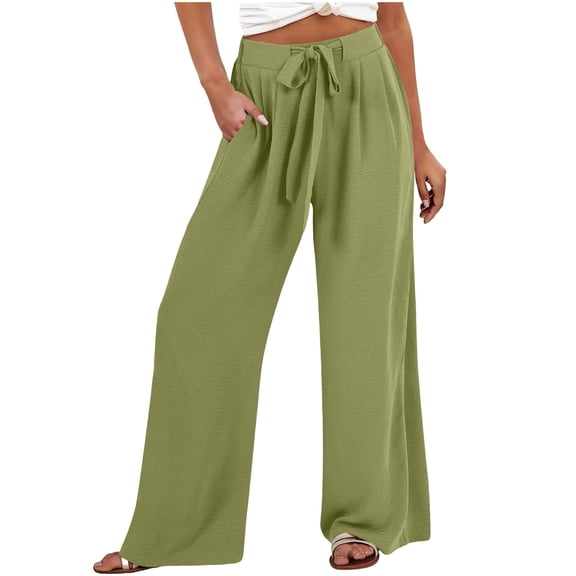 Kvture Womens Wide Leg Palazzo Pants Belted High Waisted Business Casual Flowy Long Trousers with Pockets Mint Green XXL
