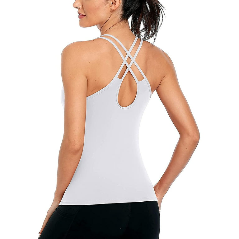 Sociala V Neck Two Cross Straps Ruched Yoga Tank Top With Shelf